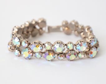 Vintage 1950's Iridescent Rhinestone Bracelet Weiss Rhinestone Bracelet 1950s jewellery midcentury rhinestone Weiss Crystal bracelet
