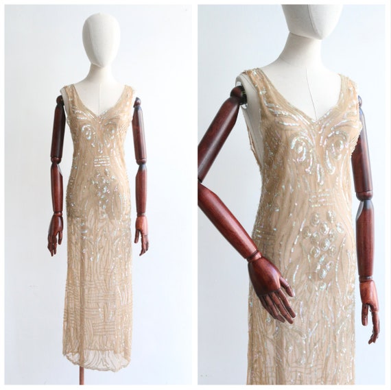 Vintage 1930's champagne tulle & iridescent sequi… - image 1
