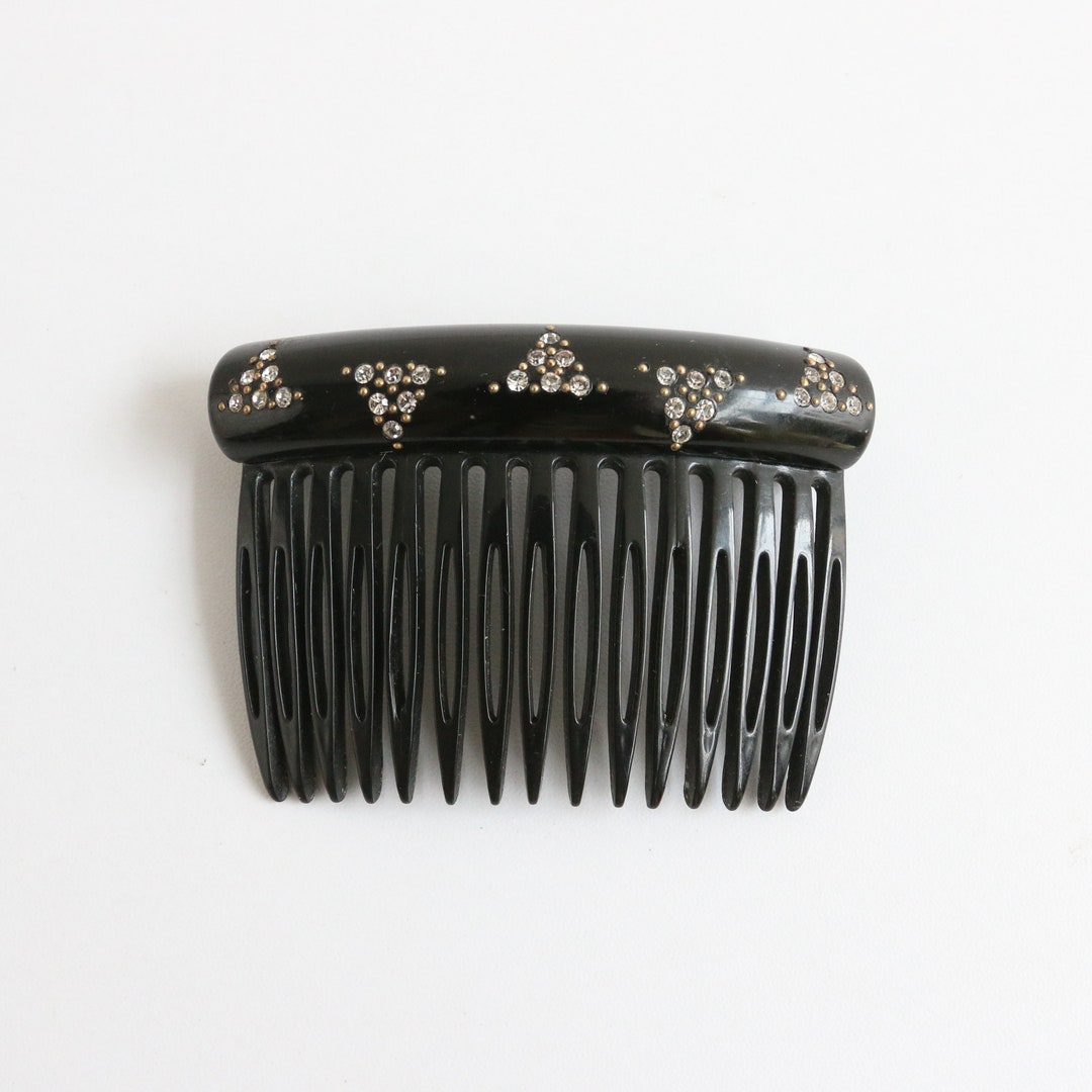 Vintage 1930's Black Celluloid & Rhinestone Hair Comb 1930s Fashion Art ...
