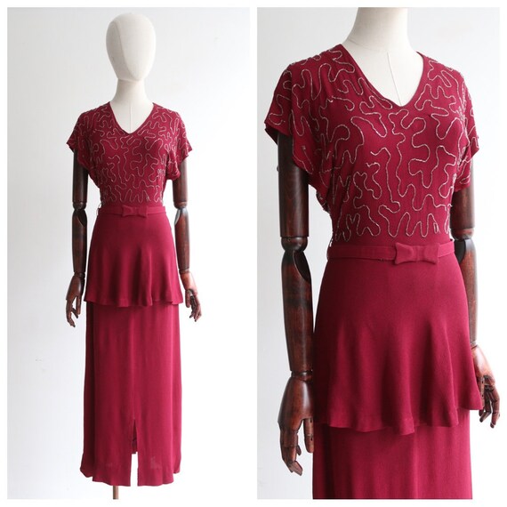 Vintage 1940's Dress vintage 194's burgundy crepe