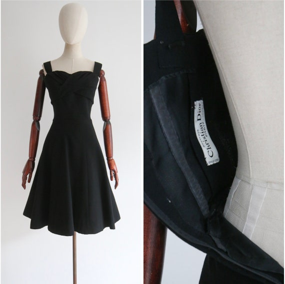 Vintage 1950's Christian Dior black silk wool dre… - image 1