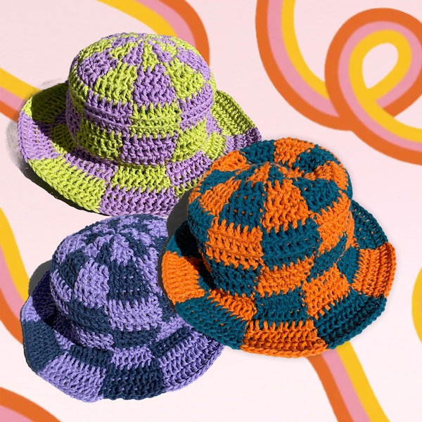 crochet checkerboard bucket hat PATTERN