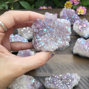 Small Angel Aura Amethyst Cluster Geode One Aura Amethyst Titainium Coated Crystals Rocks Raw Stone Geodes