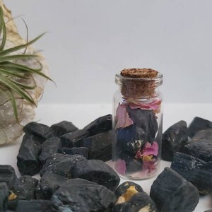 Black Tourmaline Protection Jar|Spell Jar|Raw Stone|On the go|Chakra|Stones|Chips|Crystals|Gems|Pocket|Protection|Alter|Witchcraft|Gifts