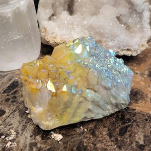 Angel Aura Cluster Blue Yellow Angel Aura Quartz Cluster Crystals Geode Cluster Specimen Rock Raw Stone Gift
