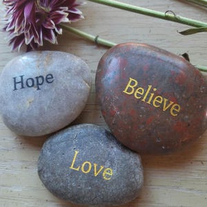 Set of Three Inspirational Engraved Rocks Stone Garden Plants