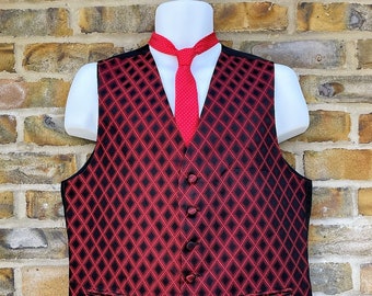 Vintage 1980's "Piscador" Classic styled Red diamond patterned waistcoat/vest, Size UK 38"