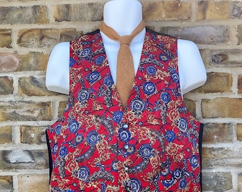 Vintage 1980's "Moss bros" Sporadic patterned classic Waistcoat/Vest & matching pocket square, Size UK 40