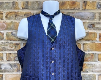 Vintage 1990's "JS Initials" Classic styled geometric patterned blue Waistcoat/Vest, Size UK 38