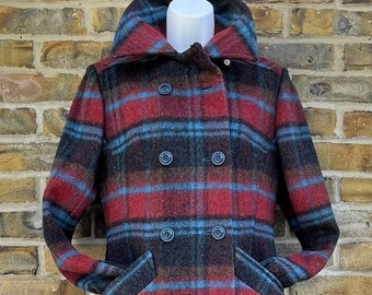 Vintage Women Size XL /XXL Checkered Wool Coat Jacket Checked 80s