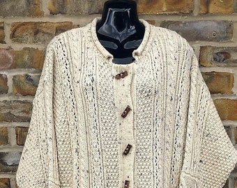 Vintage 1990's "Tivoli Aran wool" Full length chunky knit pure wool speckled cardigan, Size UK 12/14 Medium