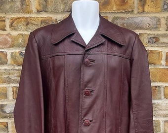 Vintage 1970&#39;s Unbranded superb oxblood colour and quality super soft &quot;Nappa&quot; leather jacket, Size UK 36