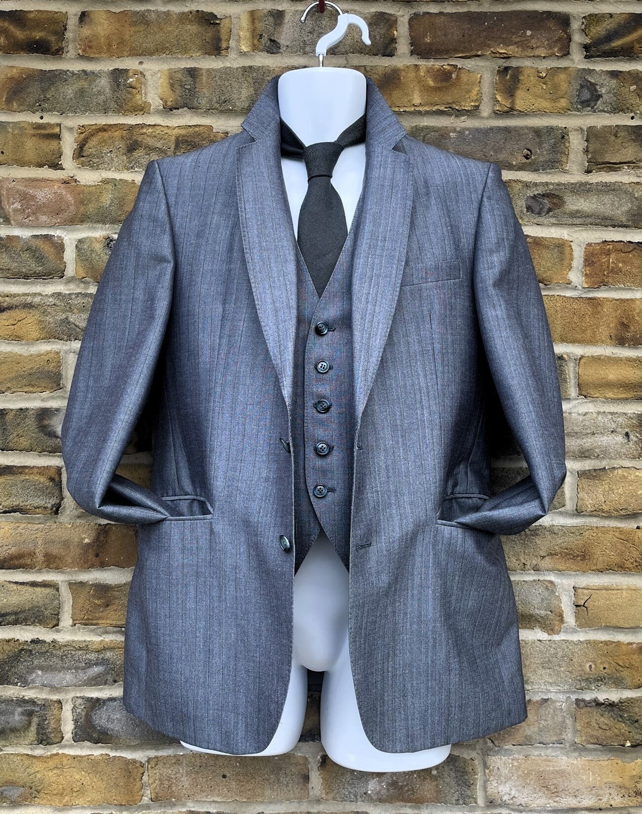 Vintage 1960's "Burton" Stylish blue wool/mohair waistcoat and jacket 2PC, Size UK 36