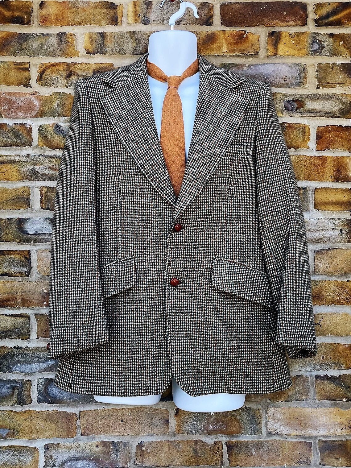 Mens Vintage Harris Tweed Jacket by Dunn and Co, Dark Beige