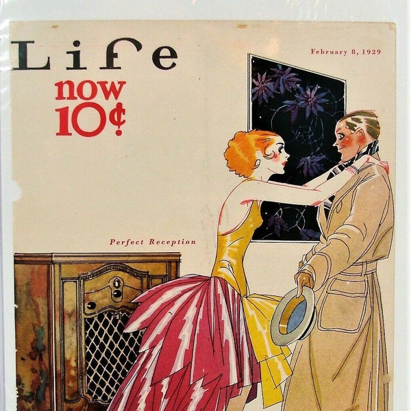 Vtg Feb 1929 Life Magazine Cover Woman Greeting Man w/ Enthusiasm Art Print Ad