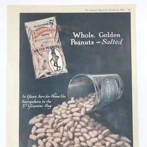 Vtg Planters Pennant Salted Peanuts Print Ad Glass Jar Mr Peanut Nuts
