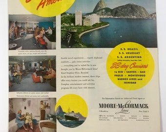 Vtg 1948 Moore - McCormack Lines Print Ad South America Cruise Ship