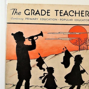 Vtg Feb 1931 Grade Teacher Magazine Cover Children Silhouettes Artwork Print Ad