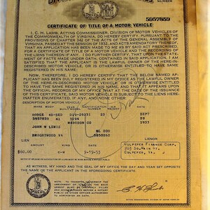 Vintage DMV State Virginia 1941 Dodge 4D Sedan Historical Car - Etsy