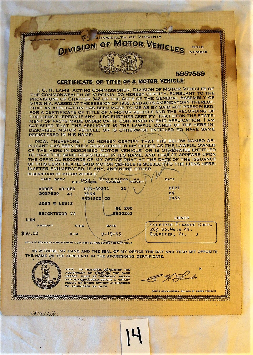 Vintage DMV State Virginia 1941 Dodge 4D Sedan Historical Car - Etsy