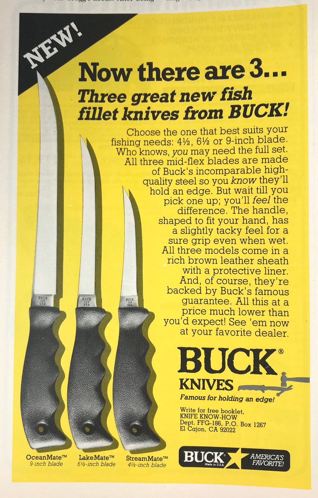 Vtg 1984 Buck Knives Print Ad Oceanmate Lakemate Streammate Now