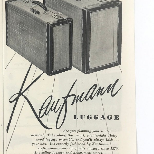 Vintage 1948 Kaufmann Luggage Print Ad Hollywood Airport Retro