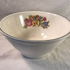Vtg Harker Petit Point Bakerite Mixing Bowl Needlepoint Flowers Floral Gold Edg