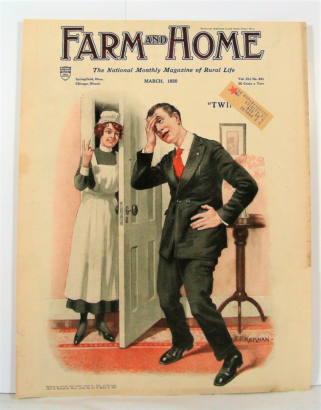 Vtg Farm & Home Magazine Cover Only Man Having Twins JF Kernan Art Mar