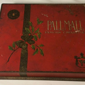 Vintage Red Tin Pall Mall Cigarettes Candy Box Style Tobacco Christmas Box 1920s