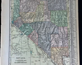 Antique 1919 USA Map Double Sided Nevada / Western Washington