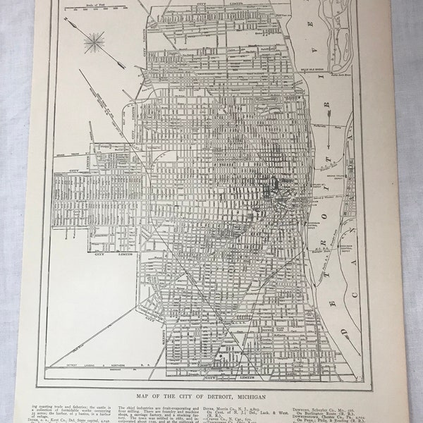 Antique 1921 USA Map Double Sided Detroit MI Atlas Text on reverse Reynold