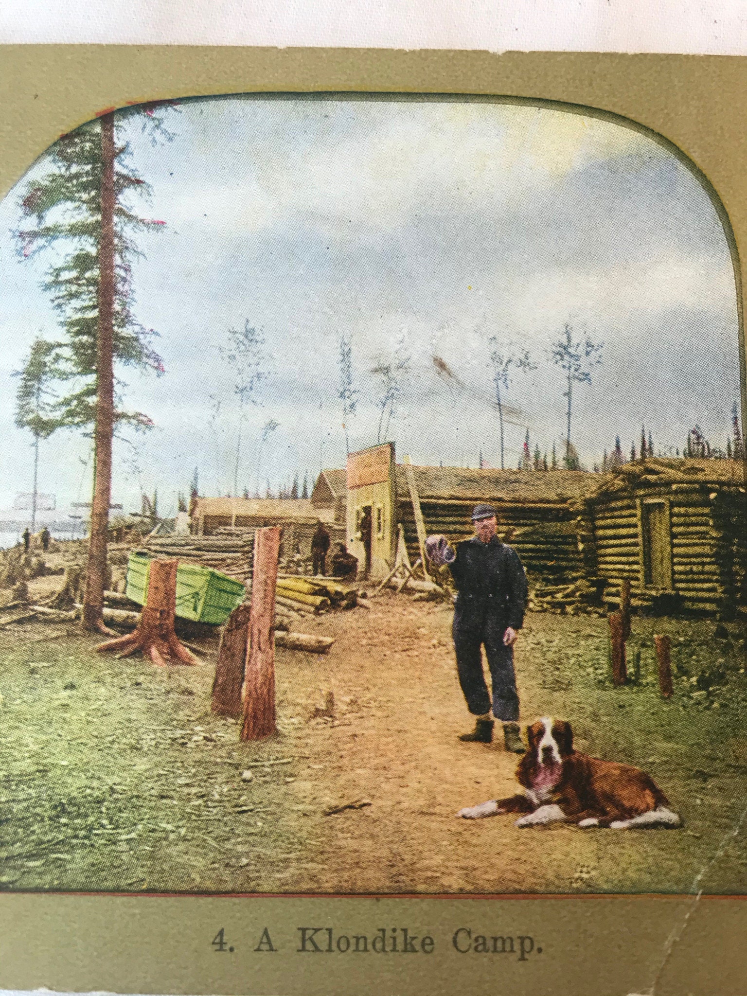 Antique Stereoview Card A Klondike Camp Alaska Sod Roof Dog Log ...