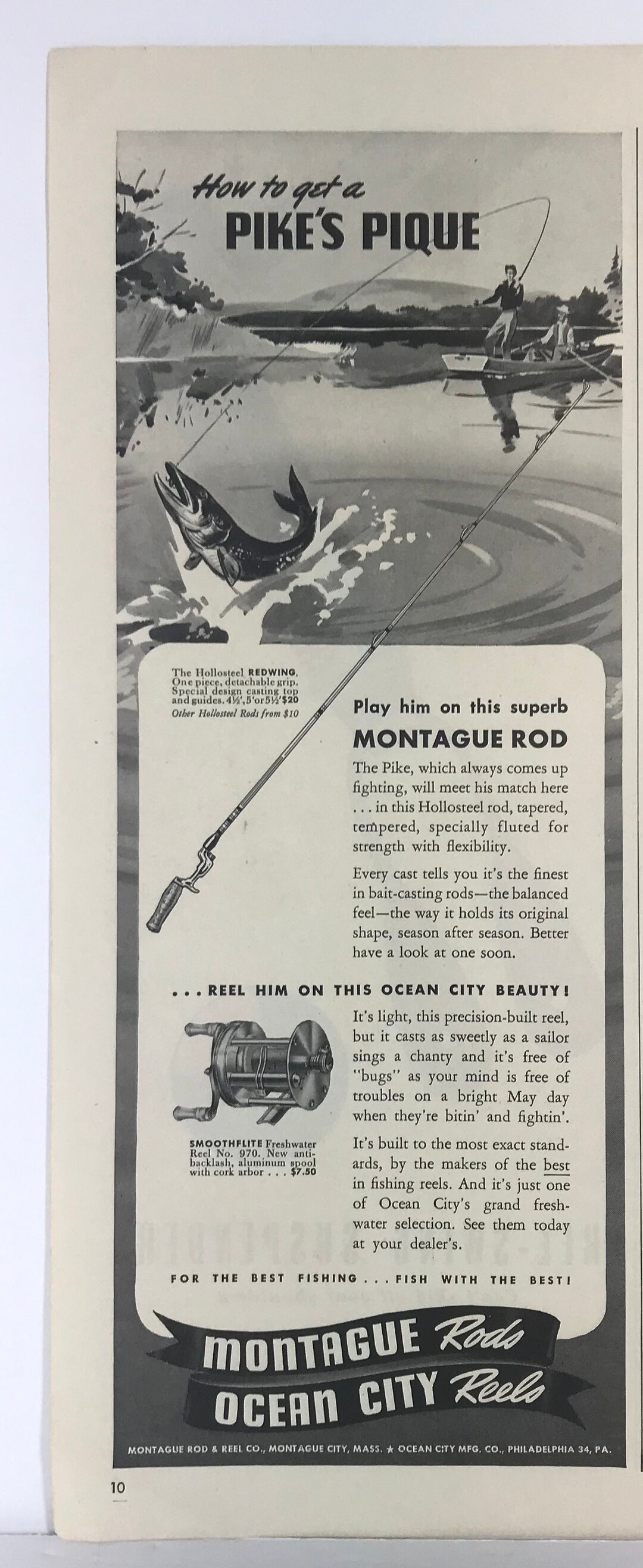1947 Montague Rod & Reel Co Print Ad Ocean City Reels Fishing Catching