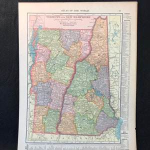 Antique 1910 USA Map Double Sided Vermont & Partial New Hampshire / Connecticut
