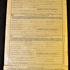 Here is a Vintage Historical Document Auto Car Title Virginia 1940