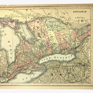 Antique C 1892 North America Map Double Sided Ontario Canada / Mexico Color