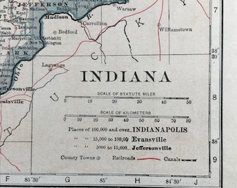 Antique 1921 USA Map Double Sided Indiana / Iowa by LL Poates Eng Co