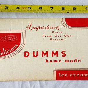 NOS 1934 Old Stock Unopened Flat Wax Dumms Ice Cream Pint Box Laurelville OH VG