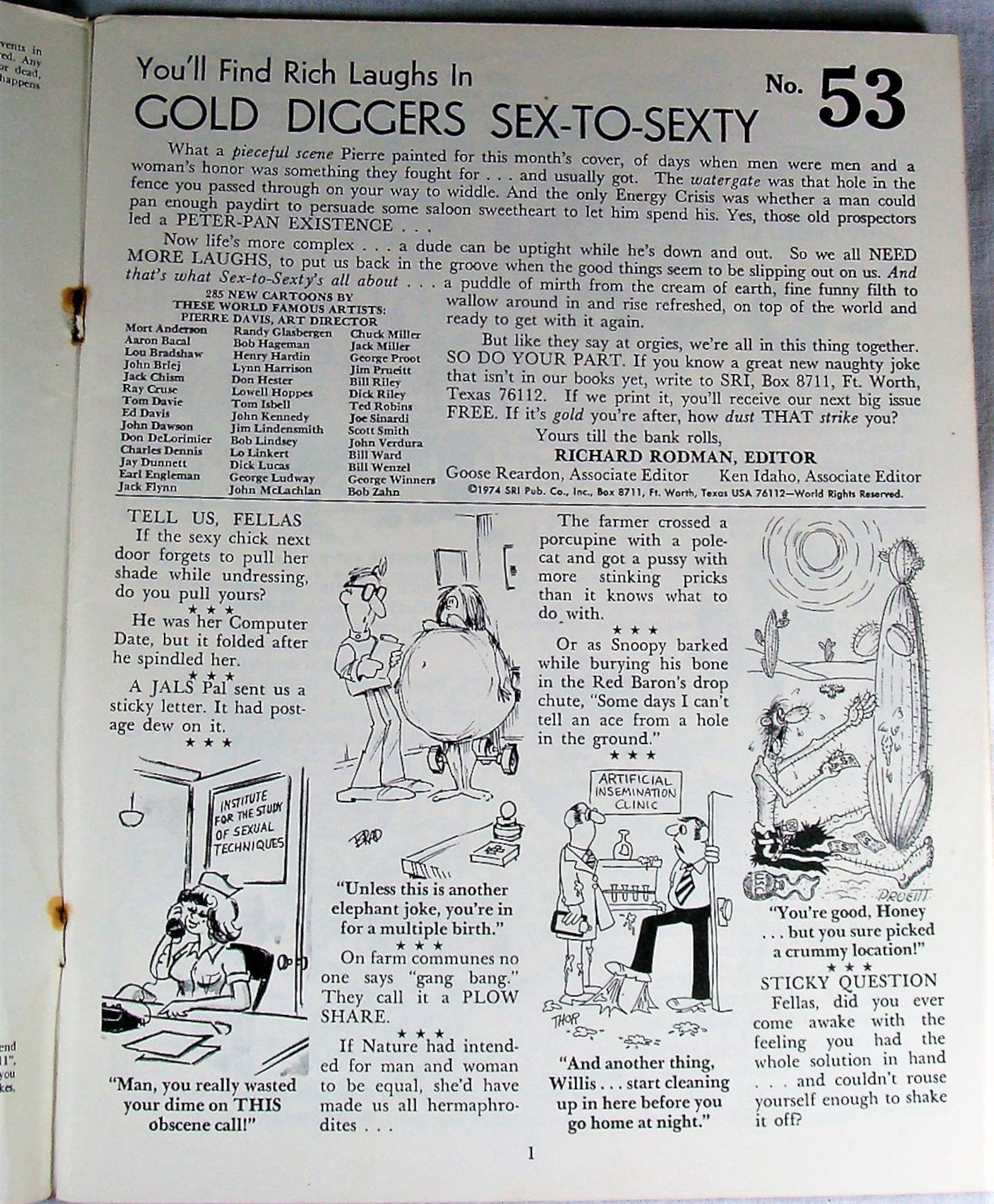 Here is a 1974 Gold Digger Sex to Sexty Humor Cartoon Magazine Book #53