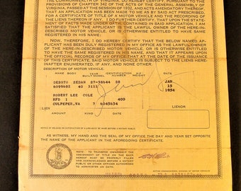 Here is a Vintage Historical Document Auto Car Title Virginia - Etsy