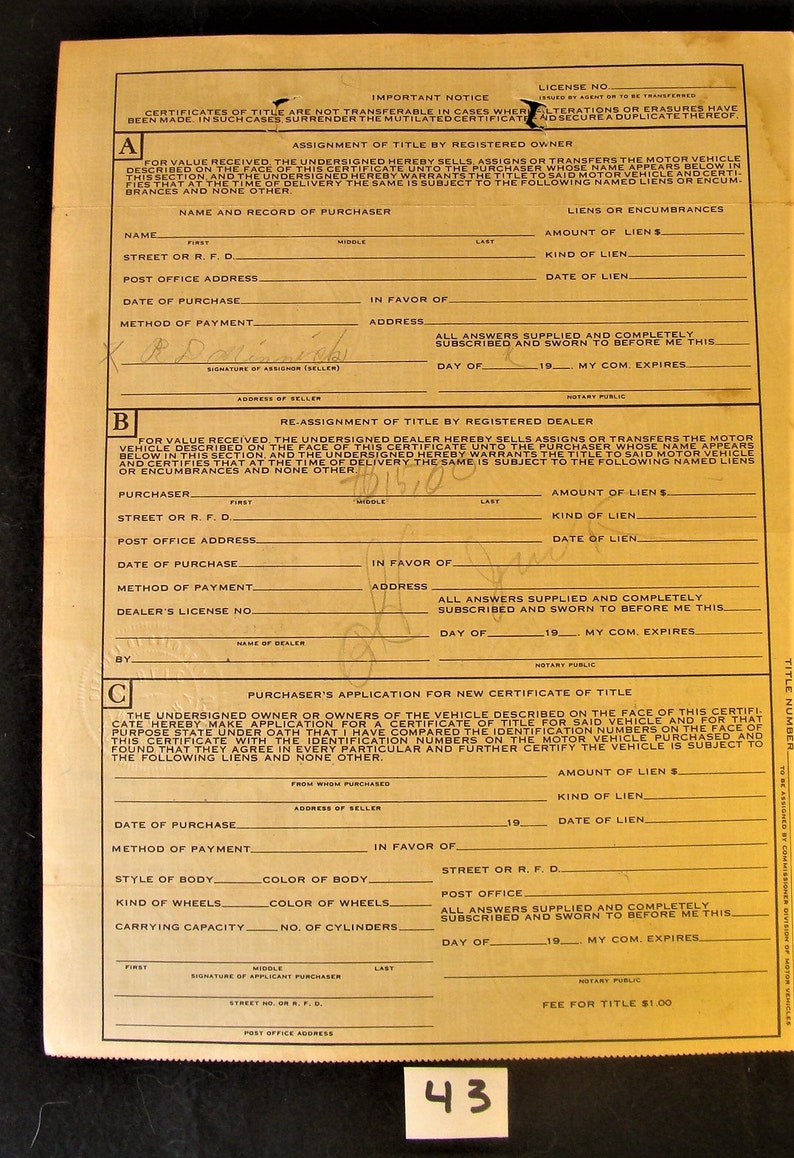 Here is a Vintage Historical Document Auto Car Title Virginia - Etsy