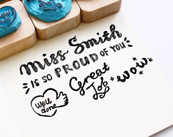 Teacher Stamp Set,Custom Teacher Stamp,Well Done Teacher Stamp,Gift For Teacher,teaching assistant,praise stamps,Hand lettered Teacher Stamp