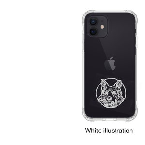 Personalized Phone Case with Dog Cat and Chain / Hand Drawn Protective Case / Transparent Protective Case with Pet / White & Black image 5