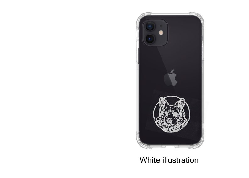 Personalized Phone Case with Dog Cat and Chain / Hand Drawn Protective Case / Transparent Protective Case with Pet / White & Black image 5