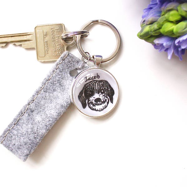 Custom Pet Keychains silver plated, painted Dog Souvenir Keychain, personalized Cat Keychains, Pet Illustration Keychains with Filzband