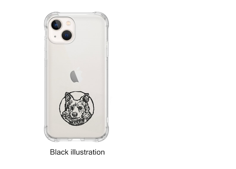 Personalized Phone Case with Dog Cat and Chain / Hand Drawn Protective Case / Transparent Protective Case with Pet / White & Black image 6