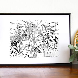 Stadtplan Berlin, handgeschnitzter Linoldruck, Berlin Karte, ich liebe Berlin, Berlin auf deine Wand, Geschenk für Berlin-Liebhaber, Wand Bild 1