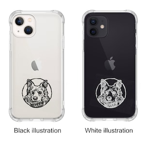 Personalized Phone Case with Dog Cat and Chain / Hand Drawn Protective Case / Transparent Protective Case with Pet / White & Black image 3