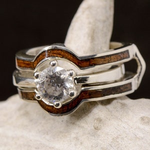 Diamond Solitaire With Koa Wood Ring Guard - Stone Forge Studios