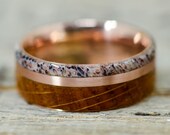 Men 39 s Ring Jack Daniels Wood, Rose Gold, Antler 3 Overlays 8mm - Stone Forge Studios